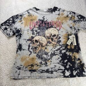No Boundaries Unfiltered Skull Tee - Black, Gray, and Tan NWT Large